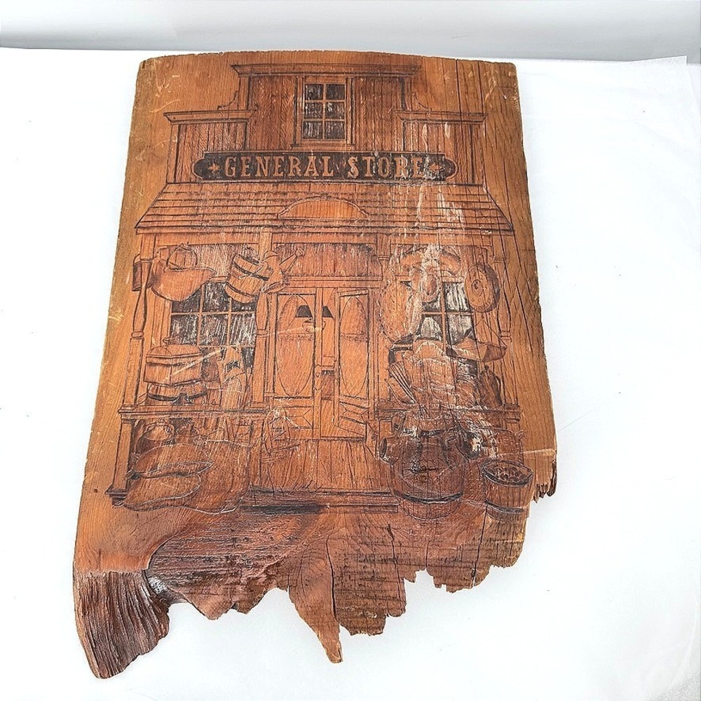 Wood‎ Wall Plaque General Store Etched Live Edge Rustic Cabin Frontier Decor